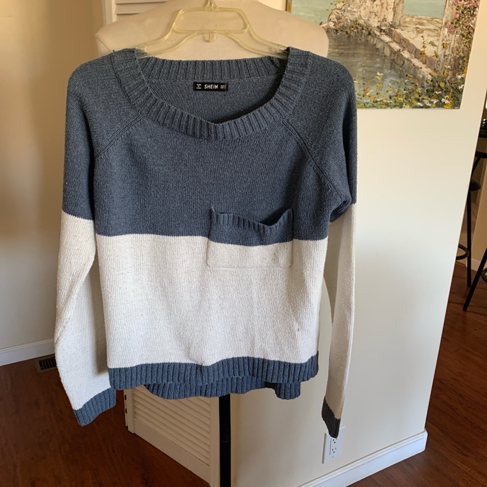 SHEIN Two-Tone Blue and White Sweater